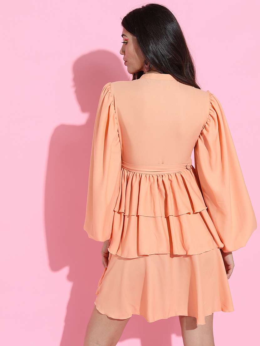 women peach polyester fit & flare dress - 22470737 -  Standard Image - 4
