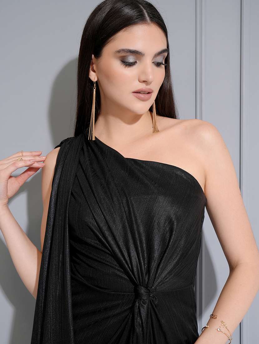 women single shoulder black polyester party wear dress - 22470739 -  Standard Image - 1