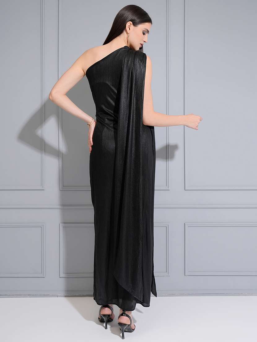 women single shoulder black polyester party wear dress - 22470739 -  Standard Image - 4