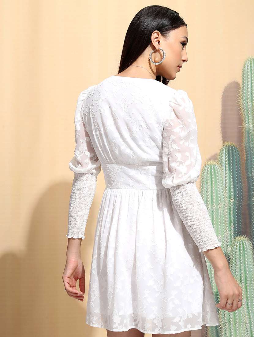 women white fit & flare self design dress - 22470743 -  Standard Image - 4