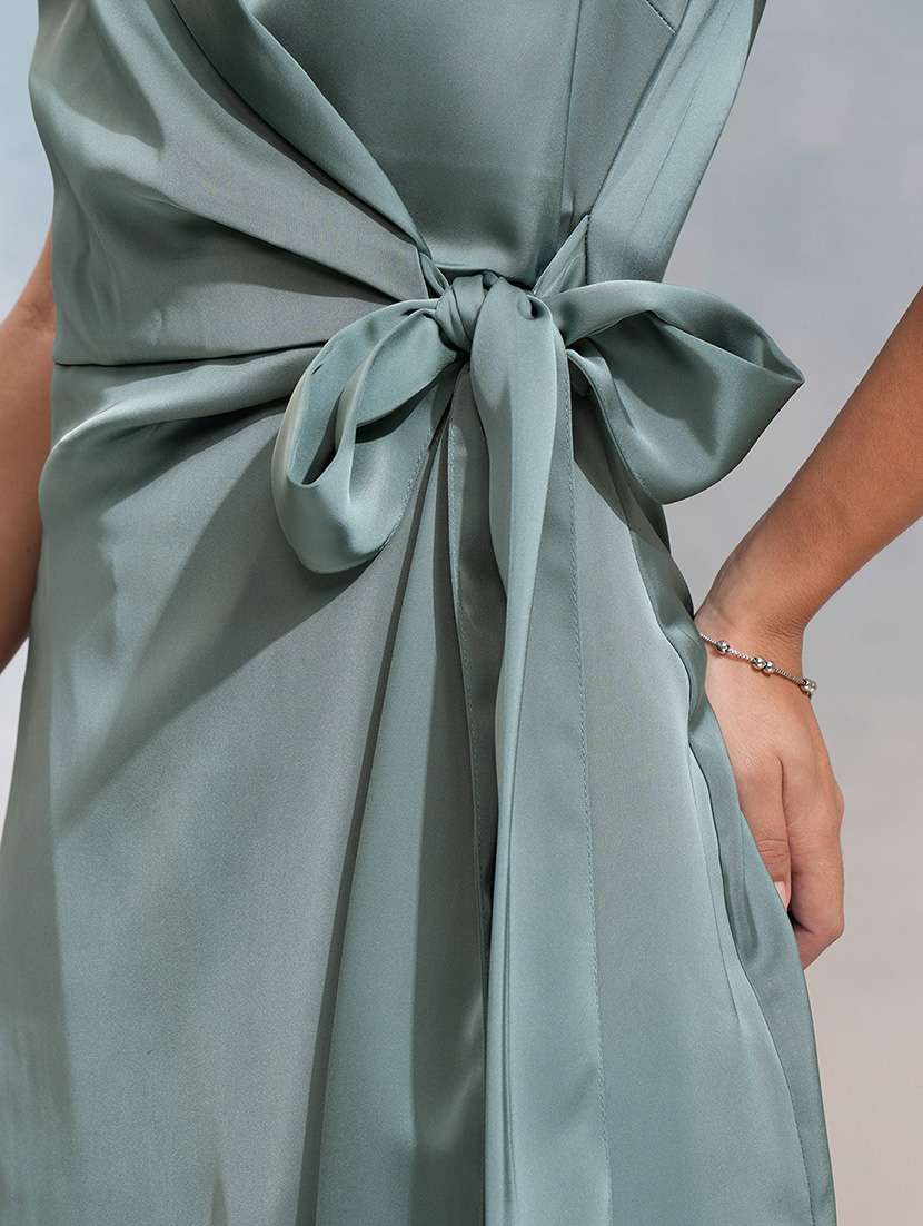 women teal polyester wrap dress - 22470745 -  Standard Image - 4