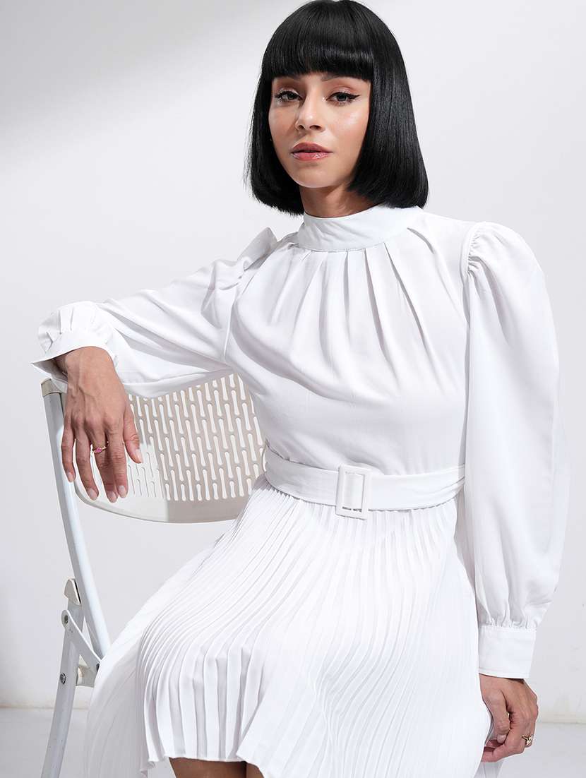 women white polyester fit & flare dress