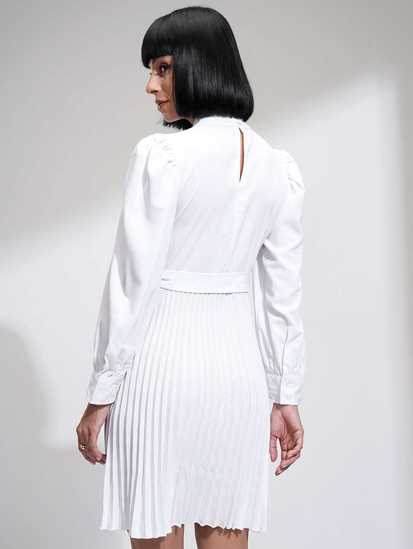 women white polyester fit & flare dress - 22470760 -  Standard Image - 4