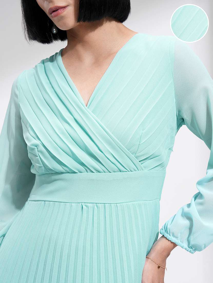 women solids blue polyester a-line dress - 22470771 -  Standard Image - 1