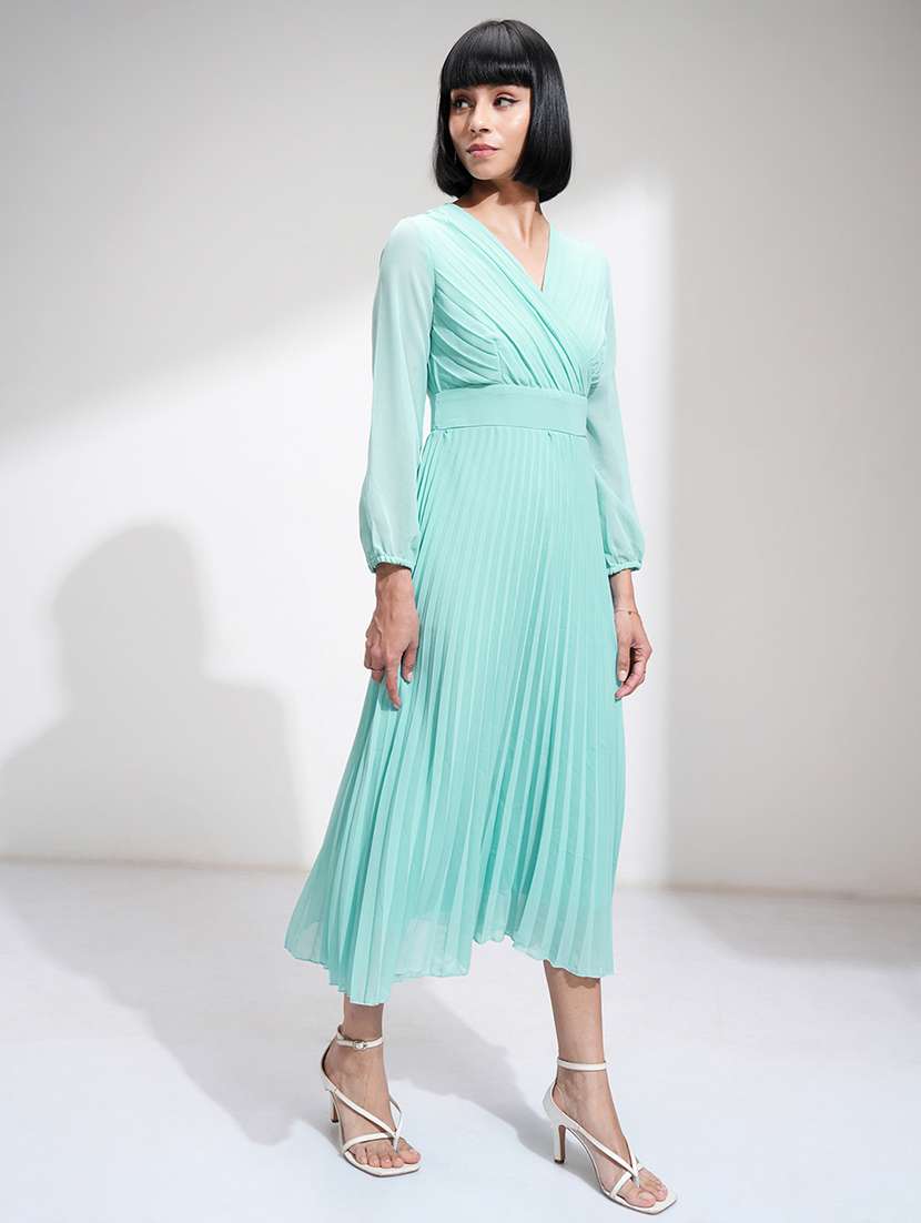 women solids blue polyester a-line dress - 22470771 -  Standard Image - 4
