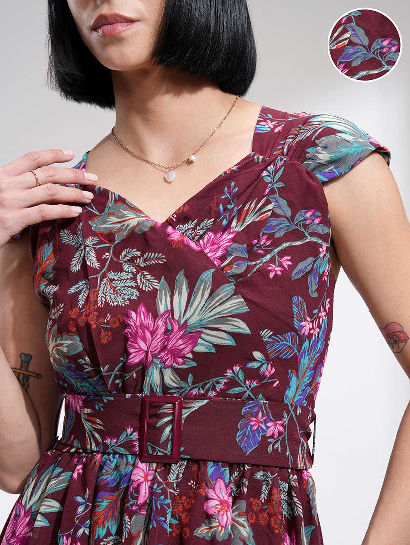 women maroon polyester a-line dress - 22470782 -  Standard Image - 1