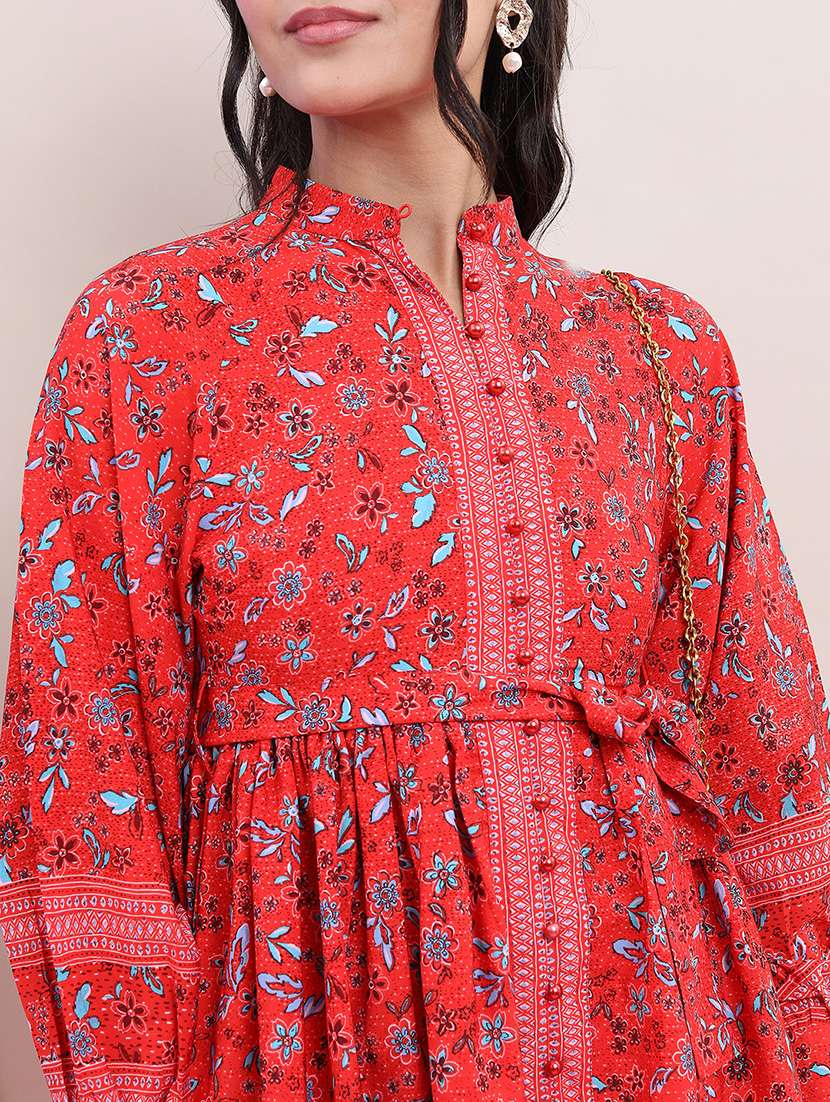 women red polyester fit & flare dress - 22470785 -  Standard Image - 1