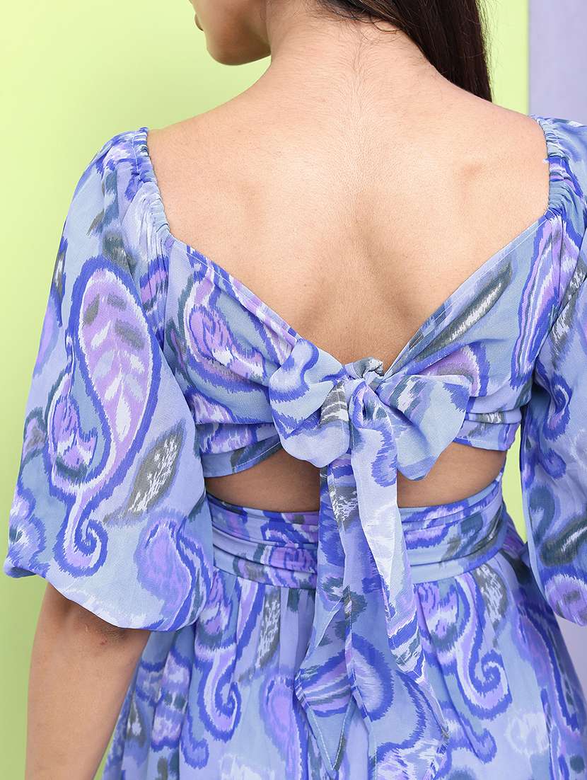 women blue polyester a-line dress - 22470786 -  Standard Image - 4