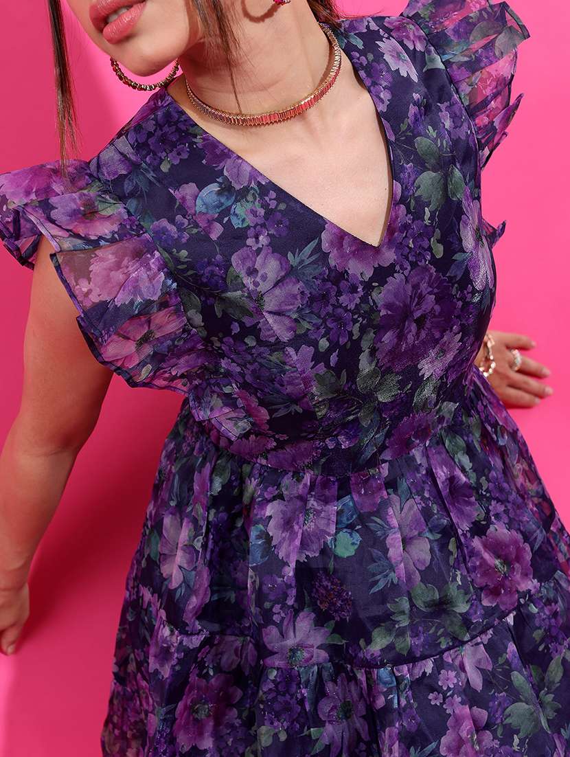 women lavender polyester a-line dress - 22470802 -  Standard Image - 1