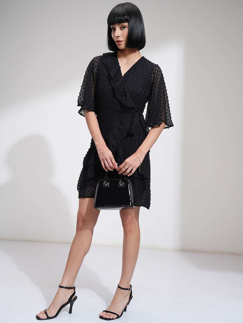 women black polyester fit & flare dress