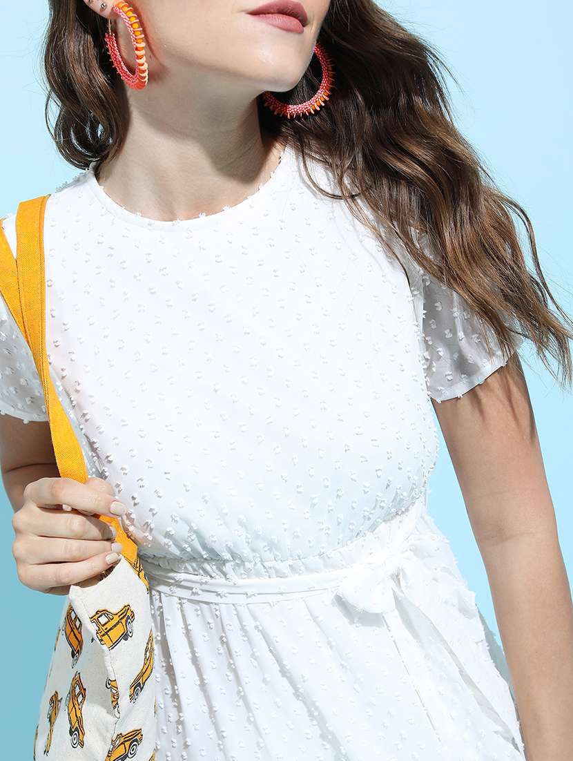 women white polyester fit & flare dress - 22470821 -  Standard Image - 1