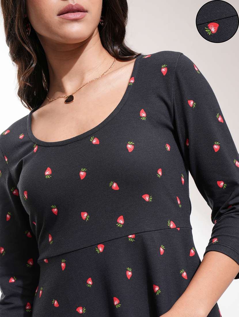 Women Black Cotton Fit & Flare Dress - 22470823 -  Standard Image - 1