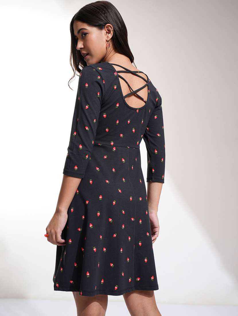Women Black Cotton Fit & Flare Dress - 22470823 -  Standard Image - 4