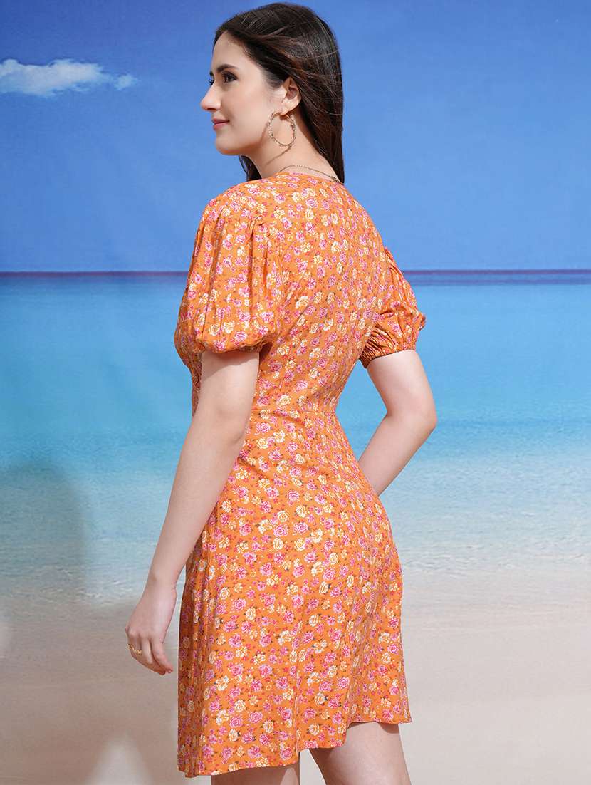 women peach viscose fit & flare dress - 22470825 -  Standard Image - 4