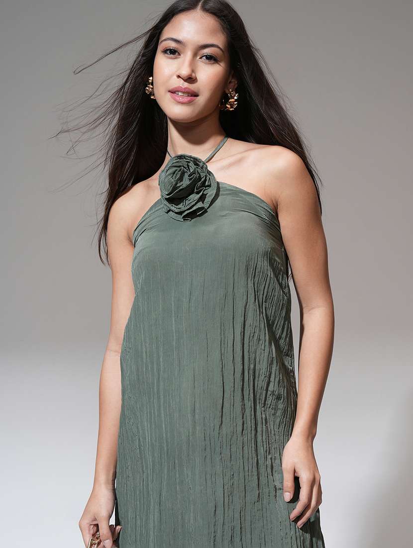 women green polyester a-line dress