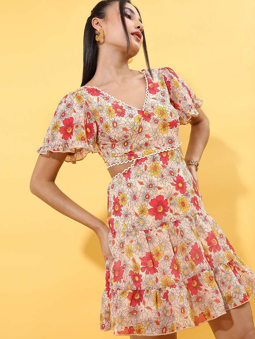 women peach polyester fit & flare dress - 22470846 -  Standard Image - 1