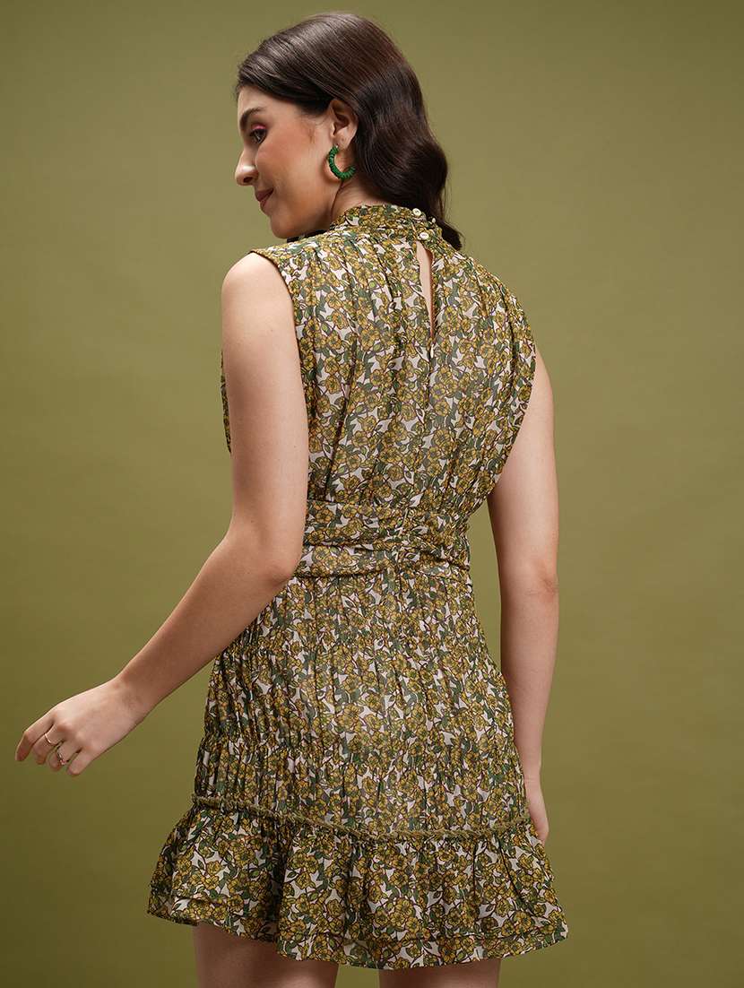 women olive polyester a-line dress - 22470849 -  Standard Image - 4