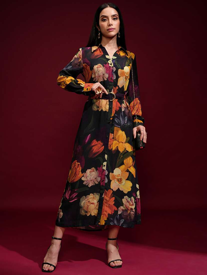 women black polyester shirt dress