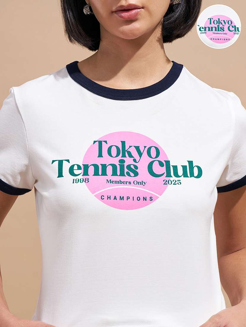 women printed short sleeve crop top - 22470905 -  Standard Image - 1