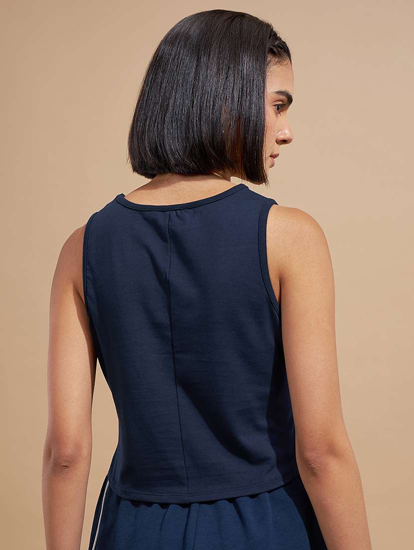 women solid navy blue cotton regular top - 22470915 -  Standard Image - 4
