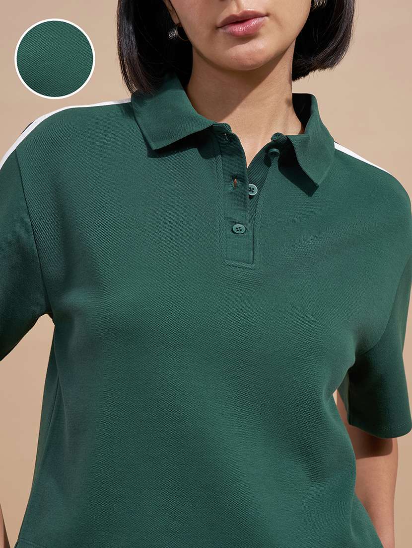 women solid green cotton regular t-shirt - 22470919 -  Standard Image - 1