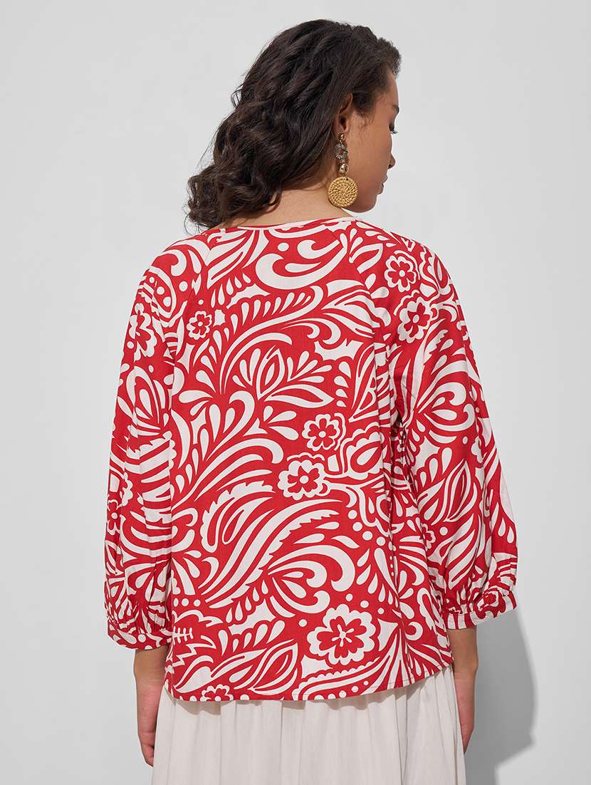 women printed off white viscose regular top - 22470925 -  Standard Image - 4