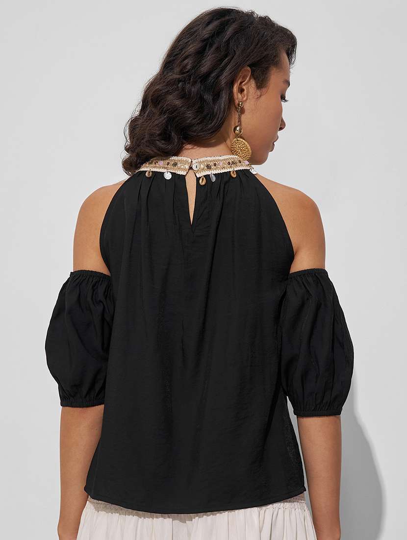 women solid black viscose regular top - 22470928 -  Standard Image - 4