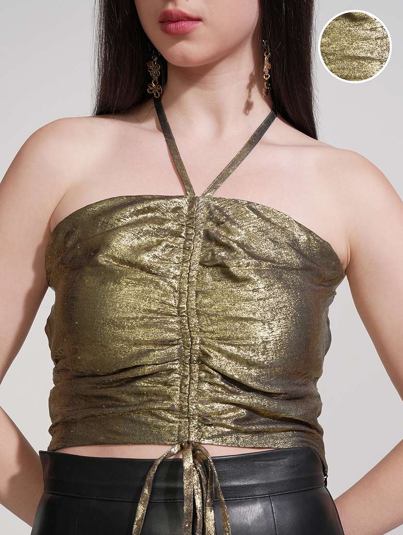 women solid gold polyester regular top - 22470931 -  Standard Image - 1