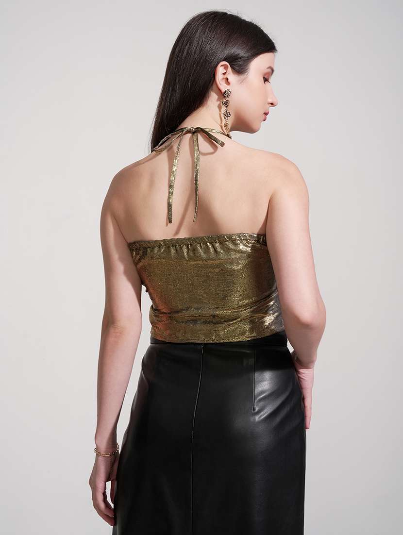women solid gold polyester regular top - 22470931 -  Standard Image - 4