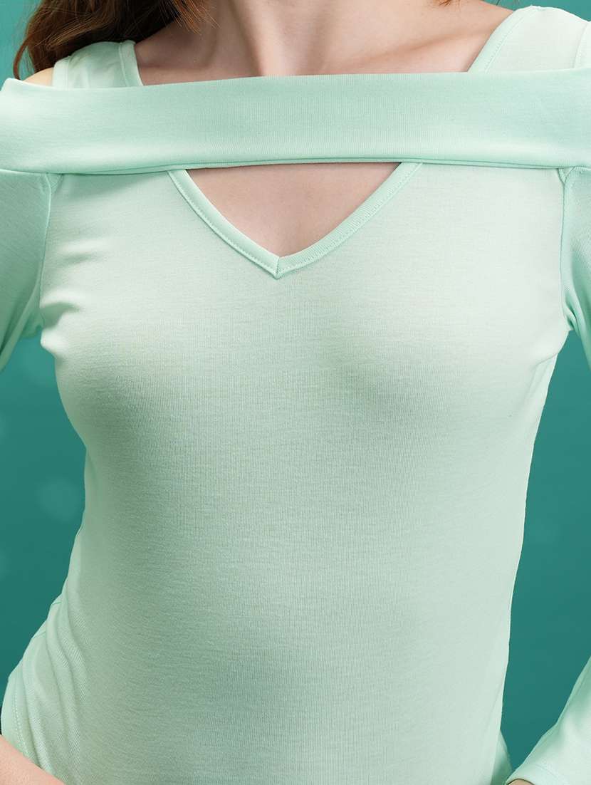 women solid green polyester regular top - 22470954 -  Standard Image - 1