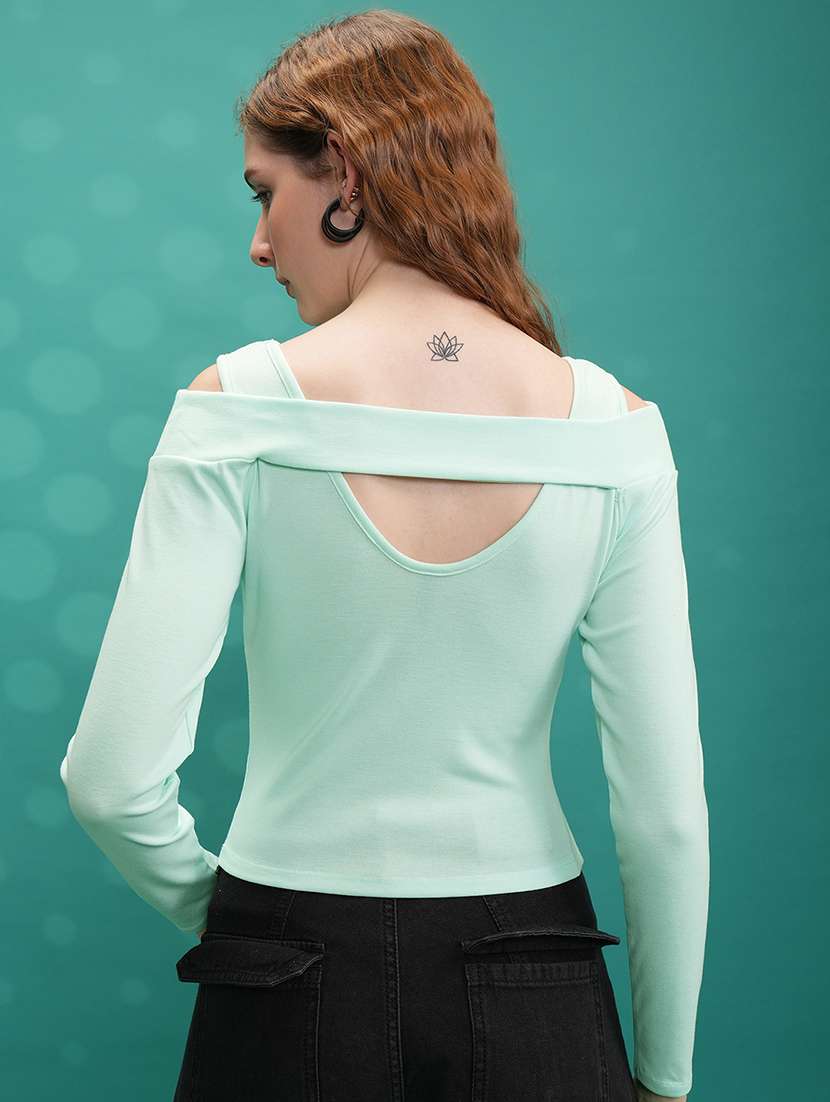 women solid green polyester regular top - 22470954 -  Standard Image - 4