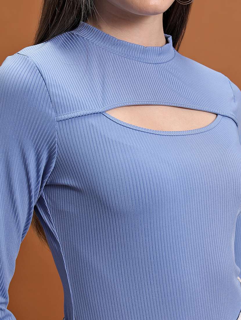 women solid blue polyester regular top - 22470956 -  Standard Image - 1
