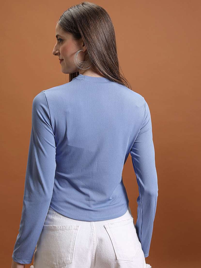 women solid blue polyester regular top - 22470956 -  Standard Image - 4