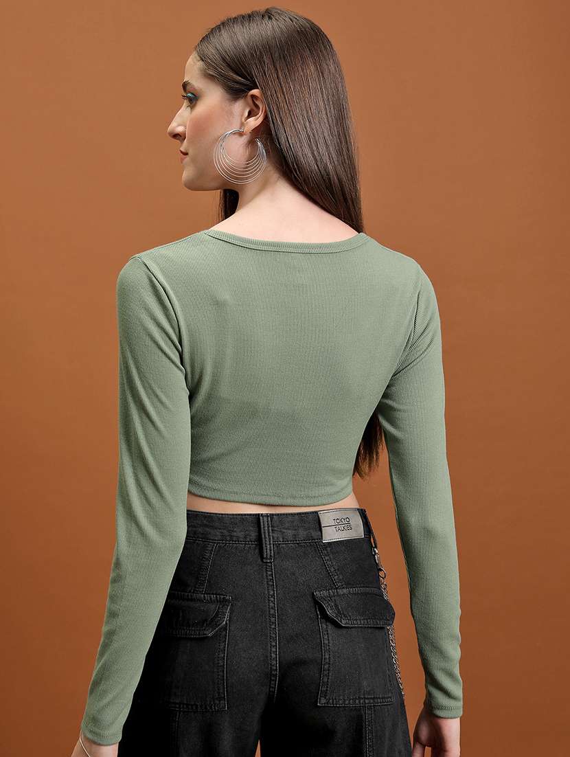women solid olive polyester regular top - 22470957 -  Standard Image - 4
