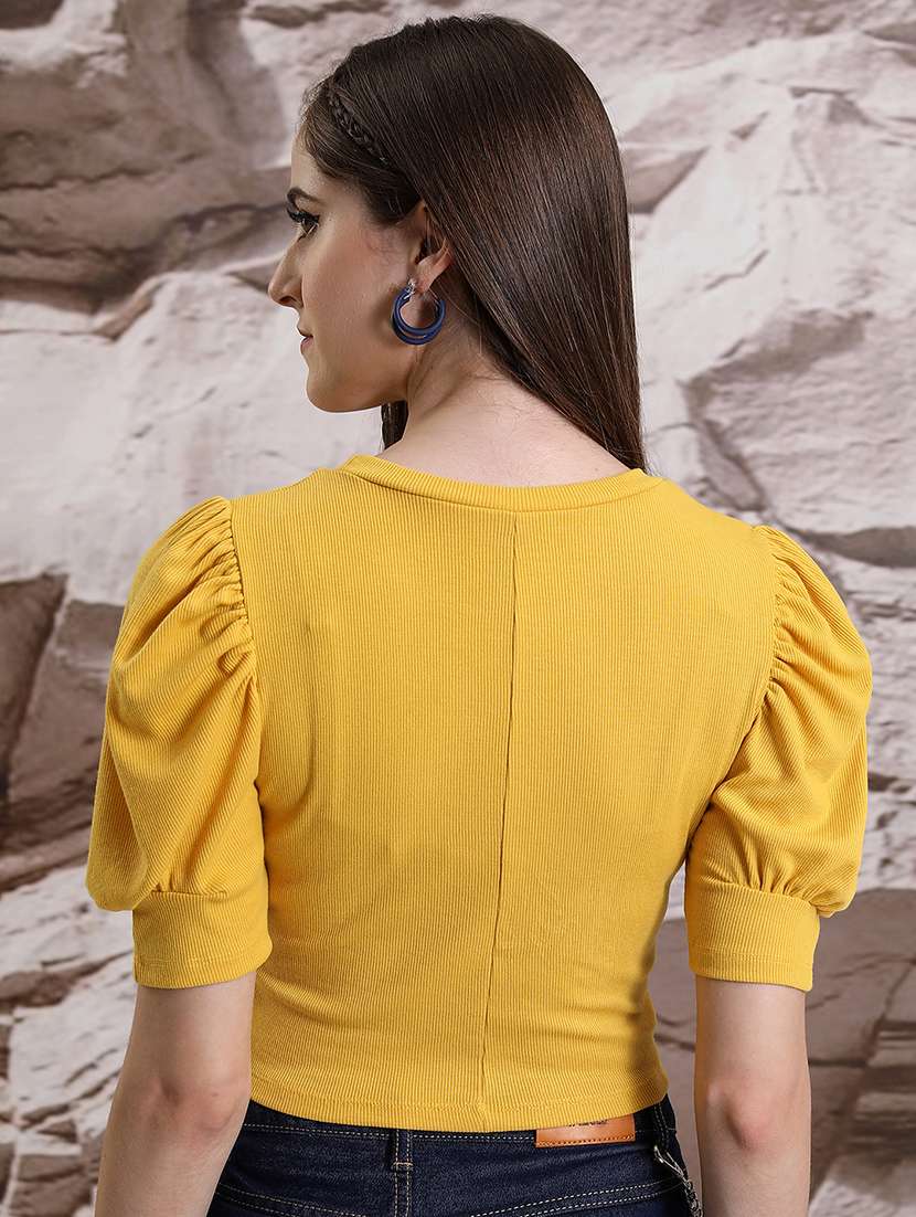 women solid mustard polyester regular top - 22470958 -  Standard Image - 4