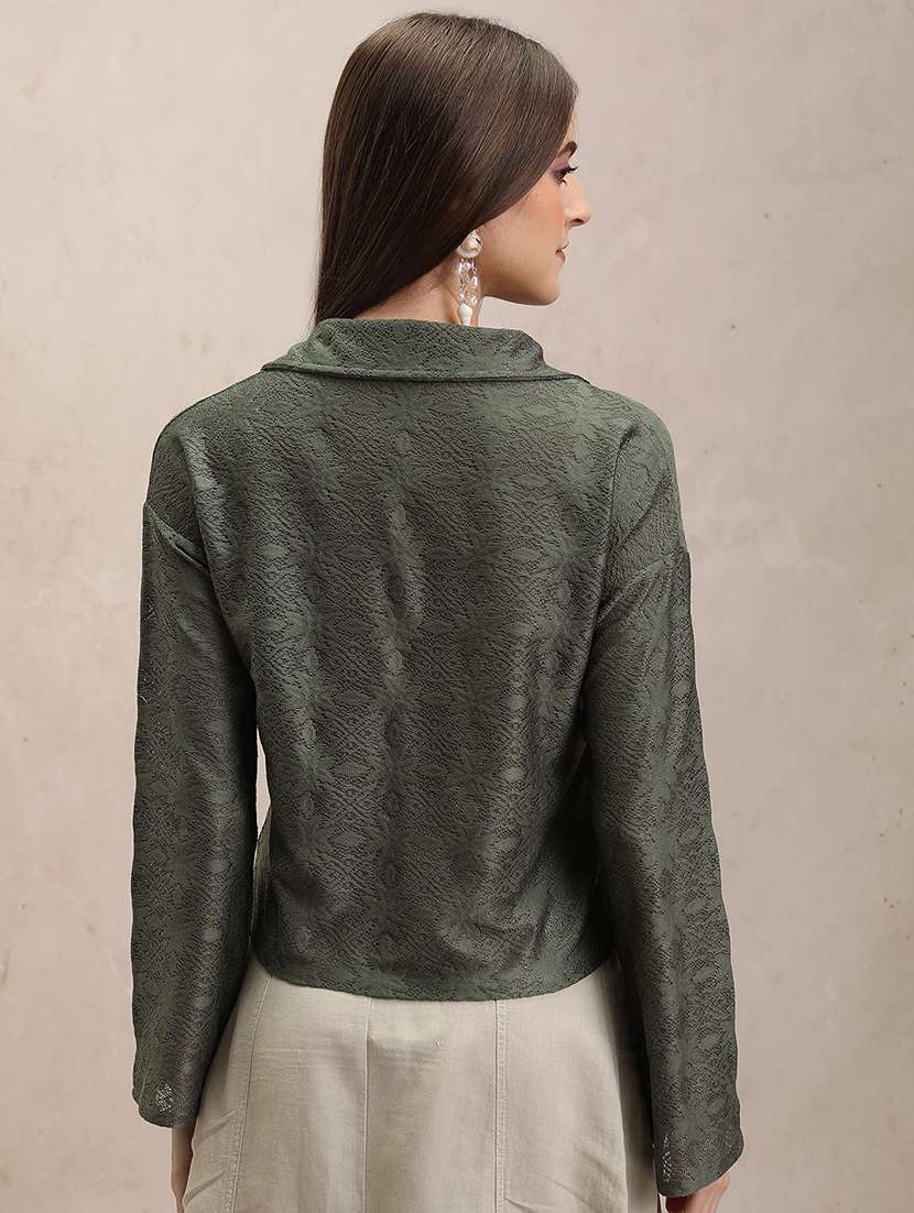 women self design olive polyester regular top - 22470960 -  Standard Image - 4