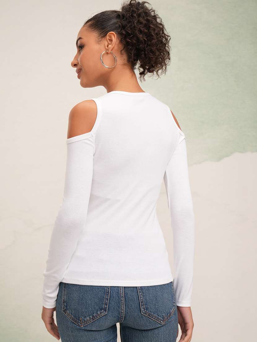 women solid white polyester regular top - 22470973 -  Standard Image - 4