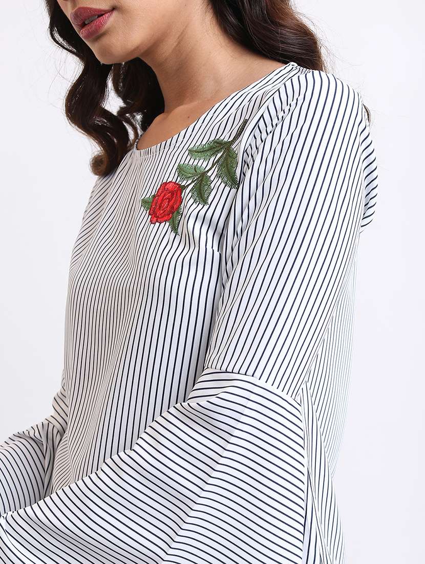 women printed navy blue polyester regular top - 22470975 -  Standard Image - 1