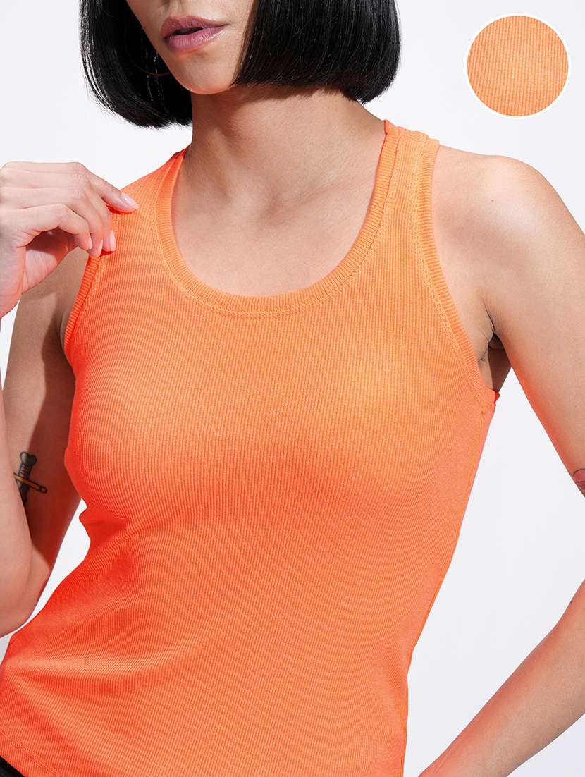 women solid orange cotton blend regular top - 22470979 -  Standard Image - 1