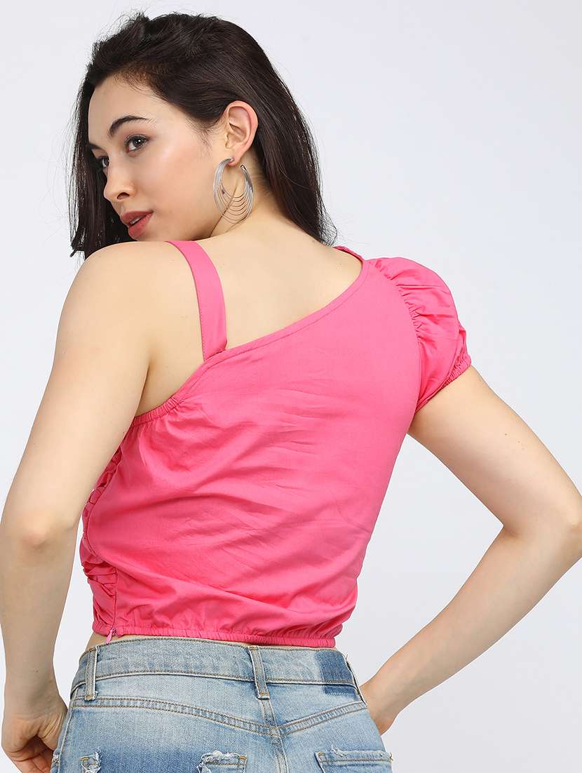 women solid pink cotton regular top - 22470984 -  Standard Image - 4
