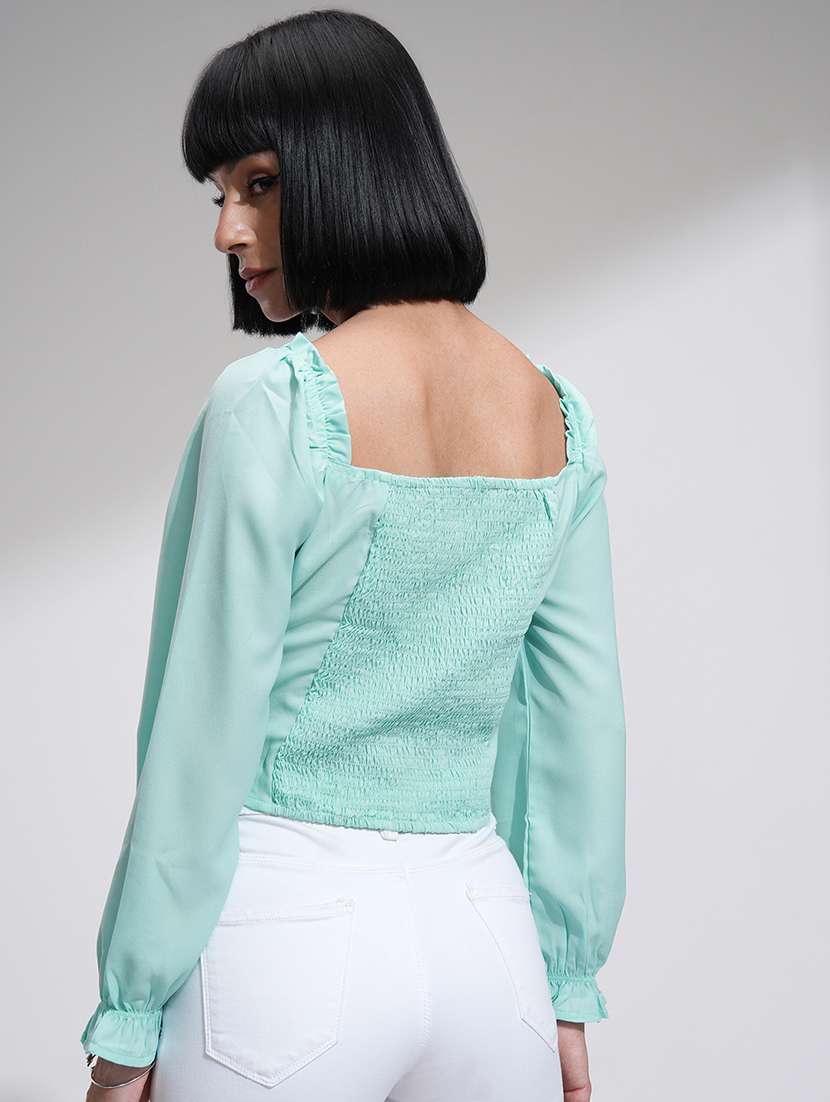 women solids blue polyester regular top - 22470990 -  Standard Image - 4