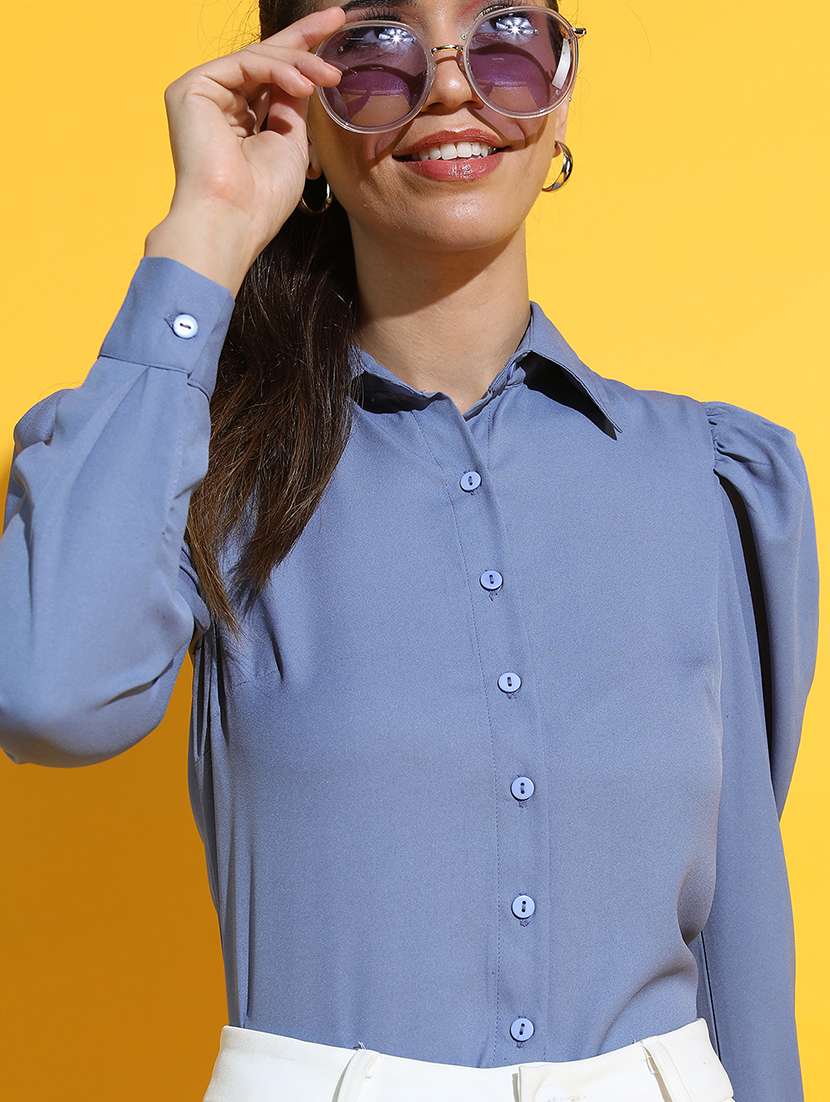 women solids blue polyester regular top - 22470994 -  Standard Image - 1
