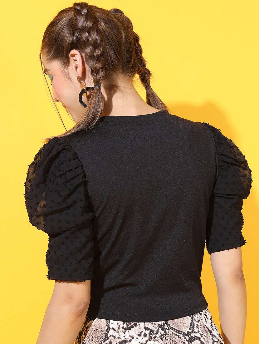 women solid black polyester regular top - 22470999 -  Standard Image - 4