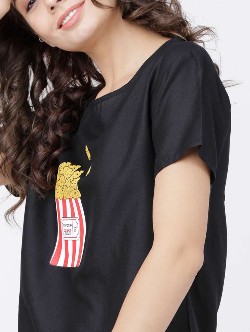 women printed black viscose regular top - 22471025 -  Standard Image - 1