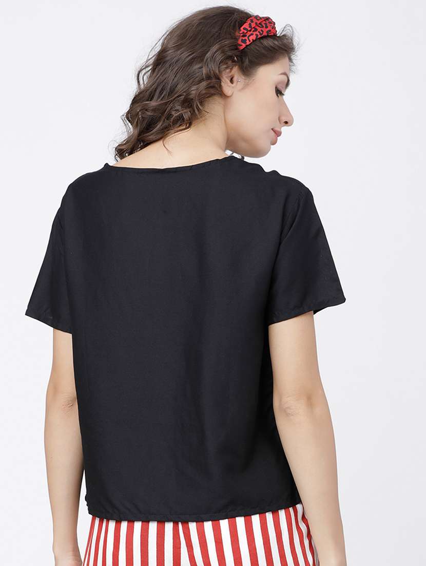 women printed black viscose regular top - 22471025 -  Standard Image - 4
