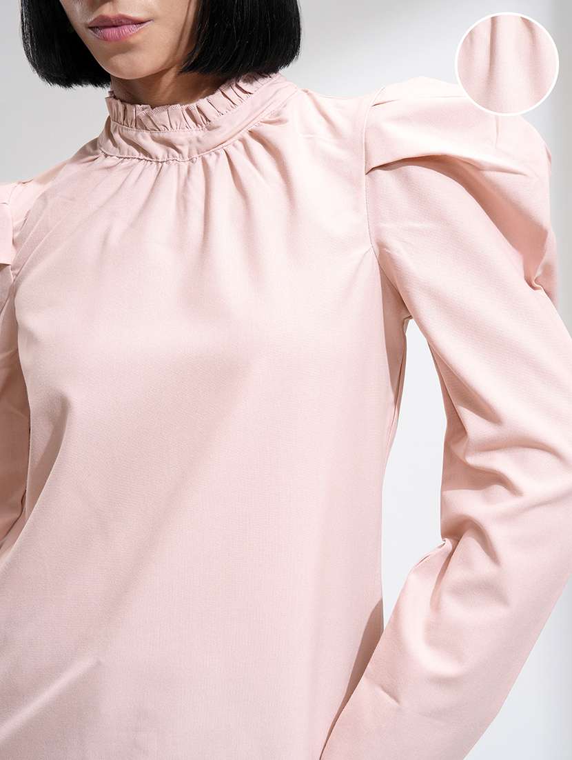 women solid peach polyester regular top - 22471057 -  Standard Image - 1