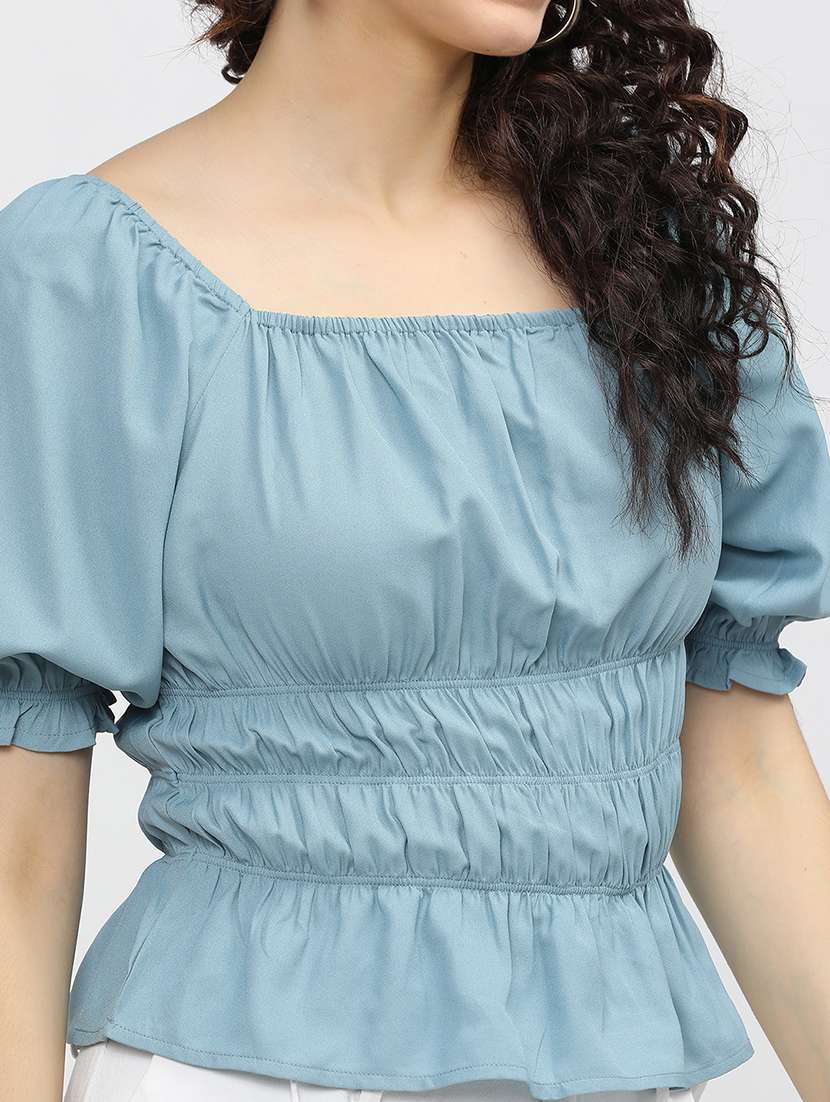 women solid blue polyester regular top - 22471088 -  Standard Image - 1