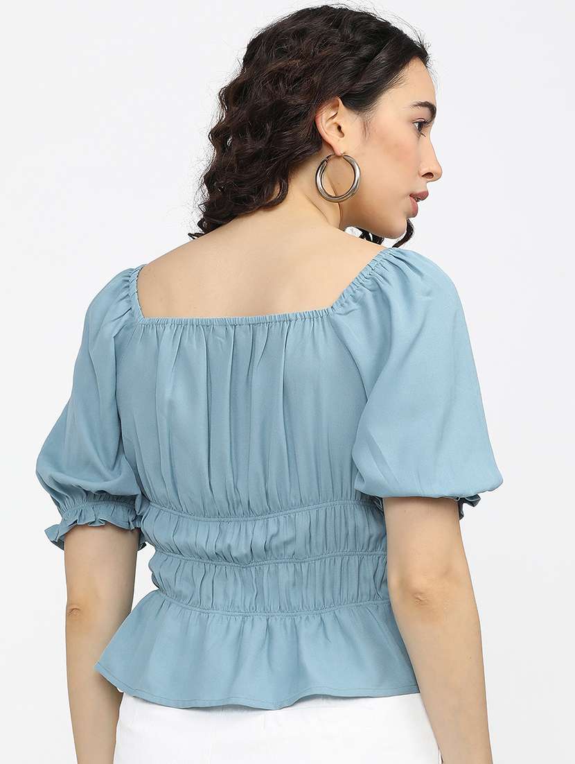 women solid blue polyester regular top - 22471088 -  Standard Image - 4