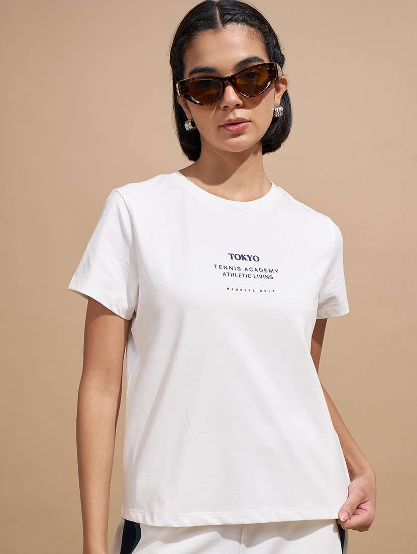 women printed white cotton regular t-shirt