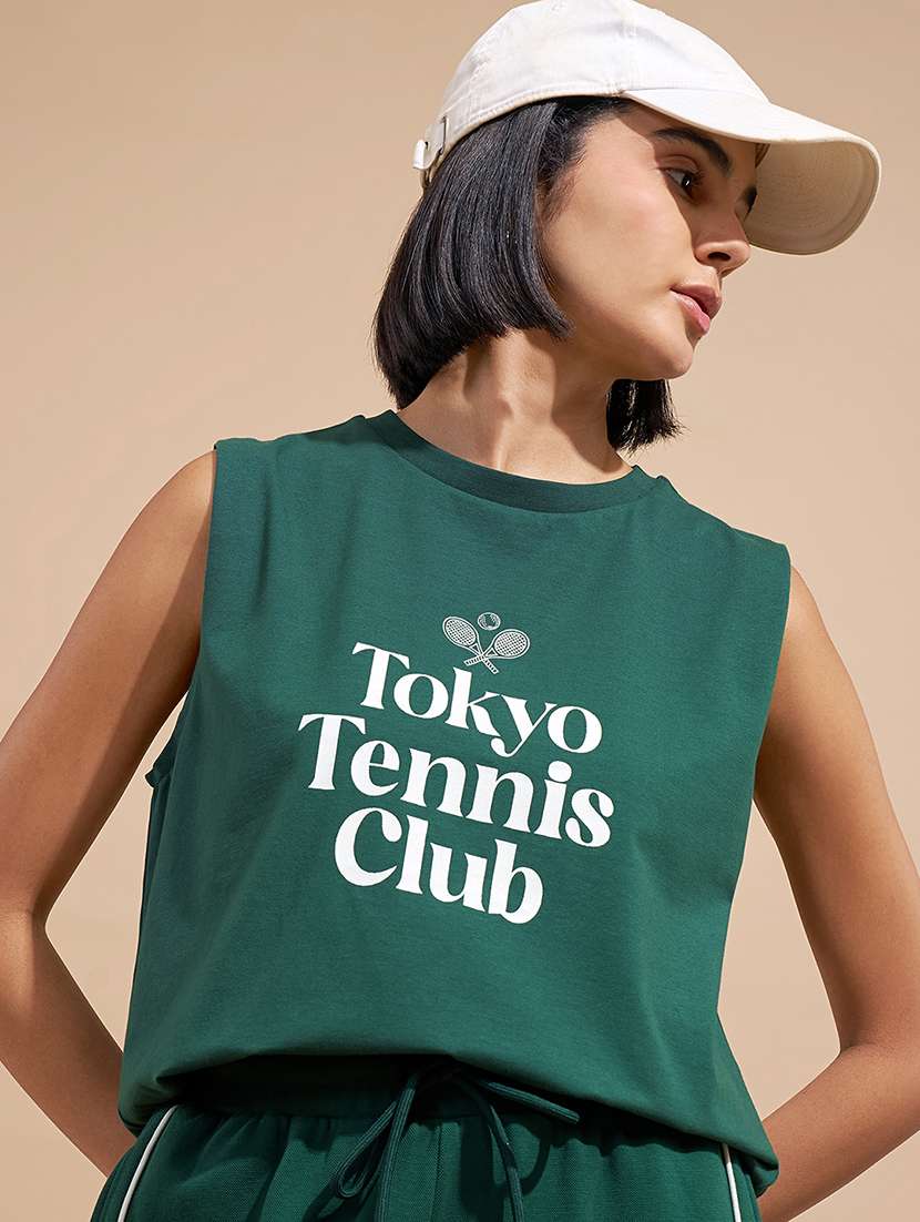 women printed sleeveless t-shirt